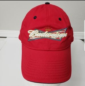 Budweiser Baseball Cap Hat Red With White Spell Out Embroidered Adjustable Back